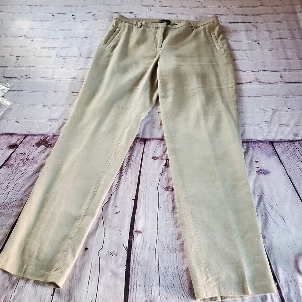 Worth New York Linen Blend Khaki Pants Straight-Leg Mid-rise Pockets Casual Sz 8